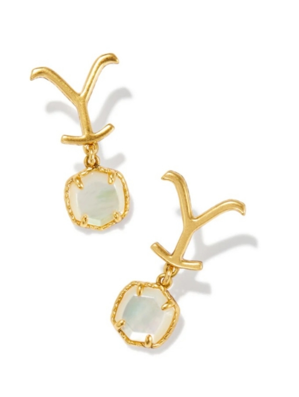 Kendra Scott Yellowstone Dutton Drop Earrings Gold/MOP NWT